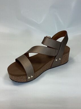 Volatile Brown Textured Wedge Sandal with Ankle Strap
